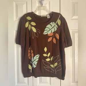 Alfred Dunner Short Sleeve Sweater Autumn Leaves Size 2X